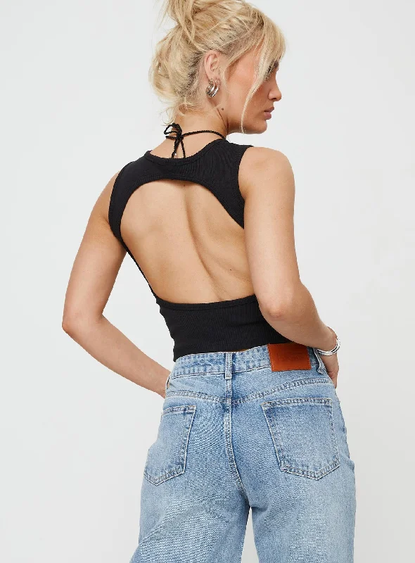 Haina Open Back Tank Top Black