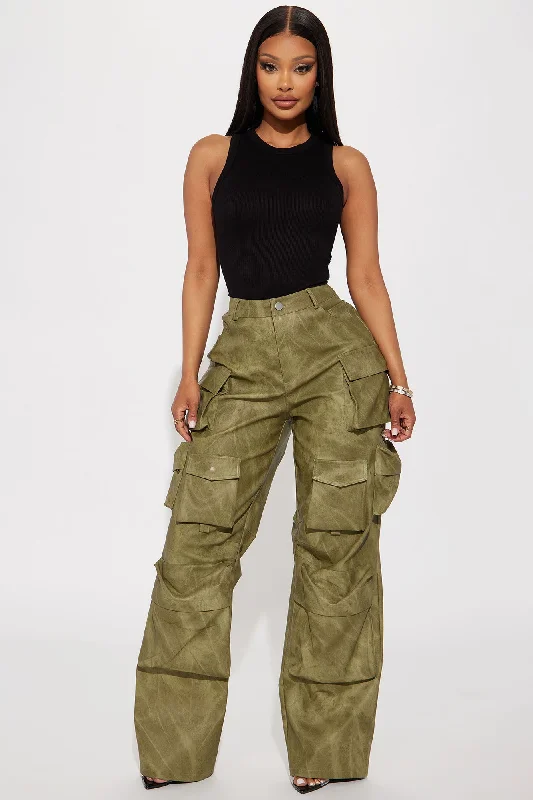 Harvey Washed Faux Leather Cargo Pant - Olive