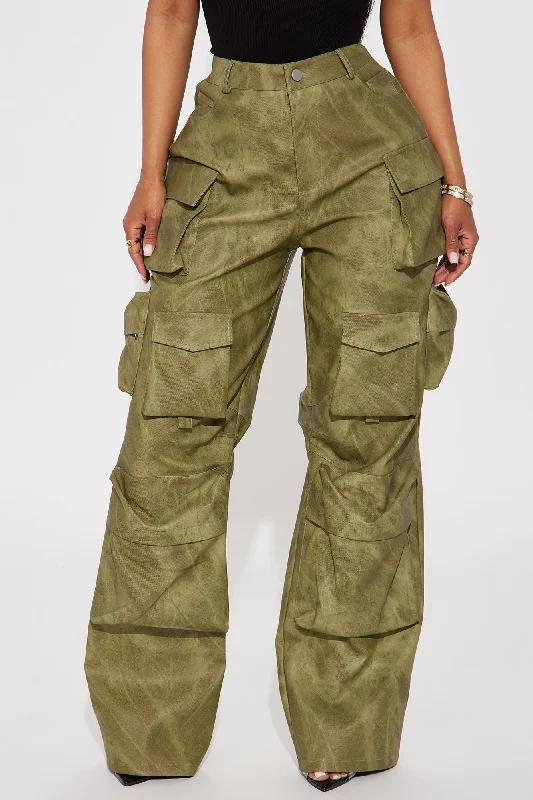 Harvey Washed Faux Leather Cargo Pant - Olive