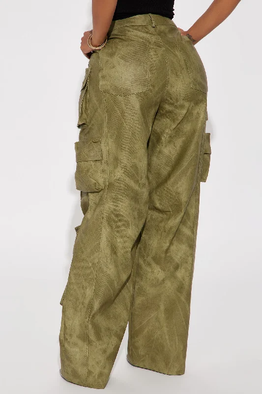 Harvey Washed Faux Leather Cargo Pant - Olive