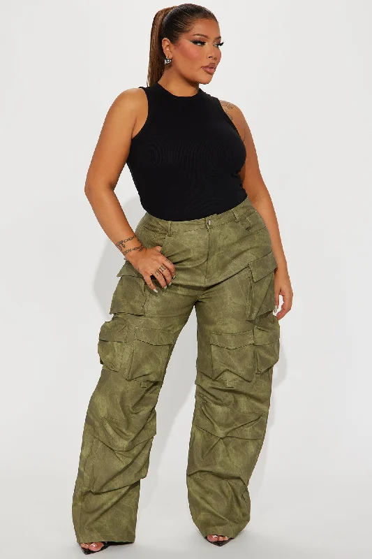 Harvey Washed Faux Leather Cargo Pant - Olive