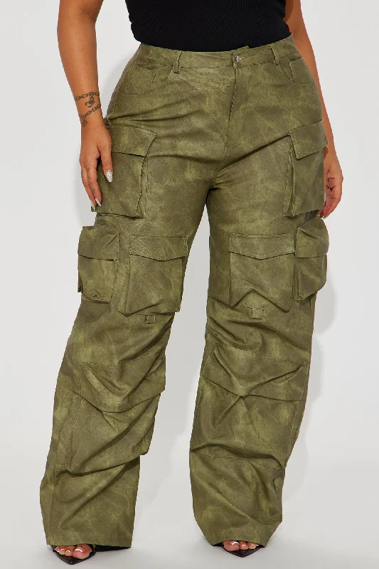 Harvey Washed Faux Leather Cargo Pant - Olive