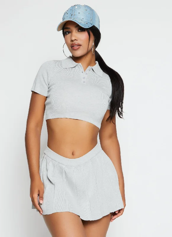 Daisy Solid Cropped Polo Shirt