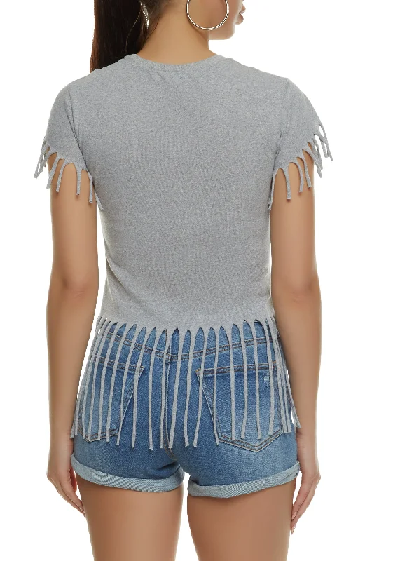 Fringe Hem Crew Neck Tee