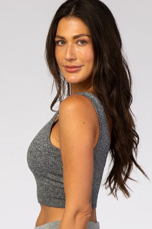 Heather Grey Ribbed Sports Bra