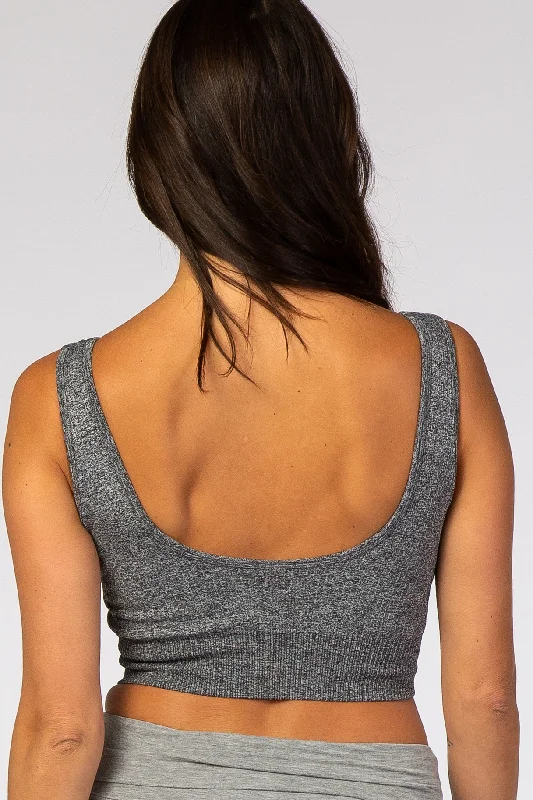 Heather Grey Ribbed Sports Bra