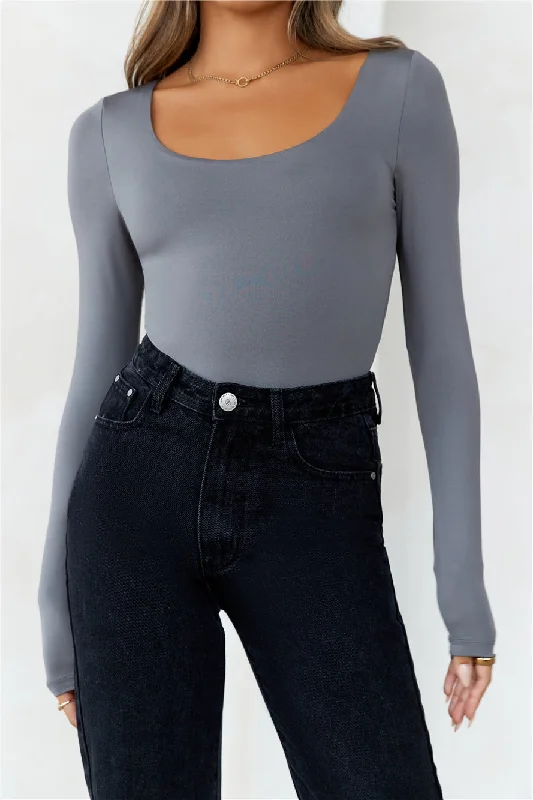 HELLO MOLLY BASE Second Skin Long Sleeve Bodysuit Charcoal