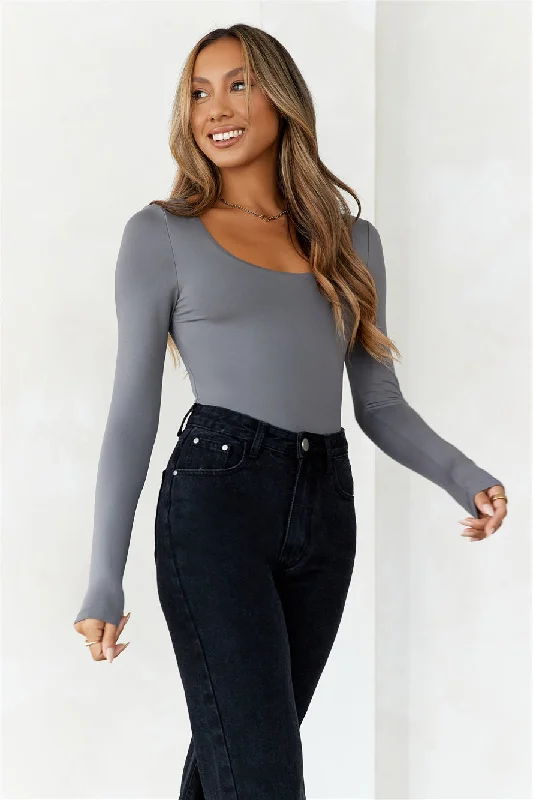 HELLO MOLLY BASE Second Skin Long Sleeve Bodysuit Charcoal