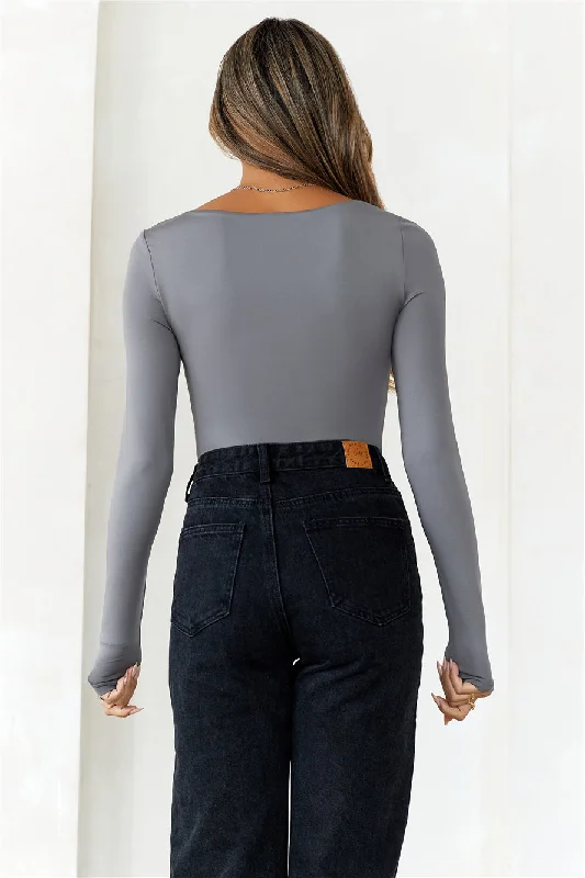 HELLO MOLLY BASE Second Skin Long Sleeve Bodysuit Charcoal