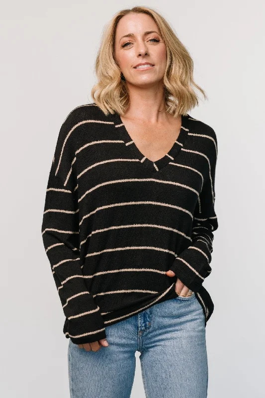 Houston Relaxed Sweater Top | Black Stripe