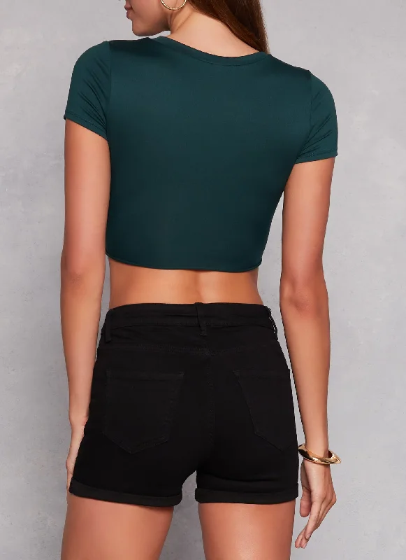 Hustle Graphic Tie Front Crop Top