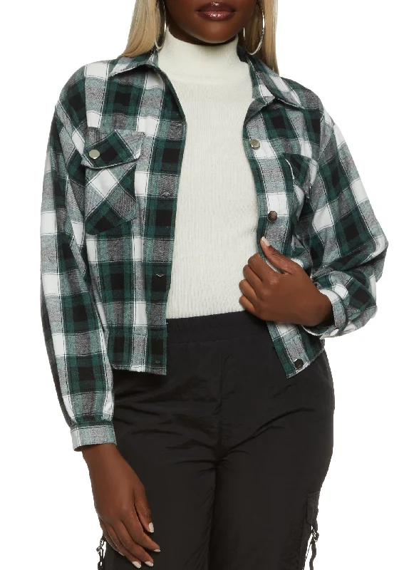 Plaid Button Front Pocket Detail Shacket