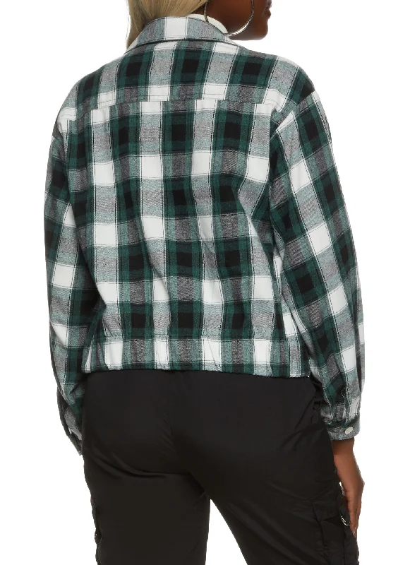 Plaid Button Front Pocket Detail Shacket