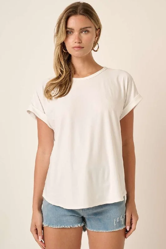 Ivory Rolled Cuff Short Sleeve Top