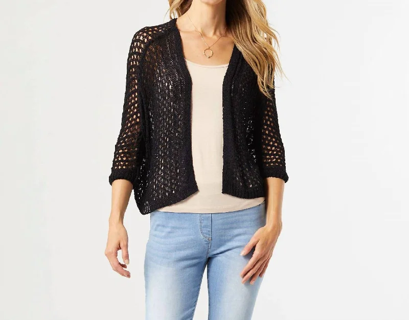 Jacie Open Knit Cropped Cardigan In Black