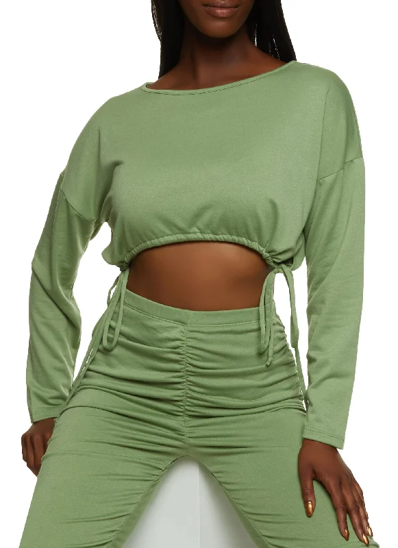 French Terry Drawstring Hem Cropped Sweatshirt