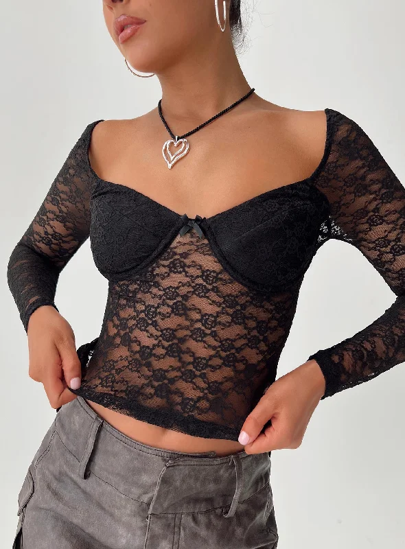 Jarelli Long Sleeve Lace Top Black