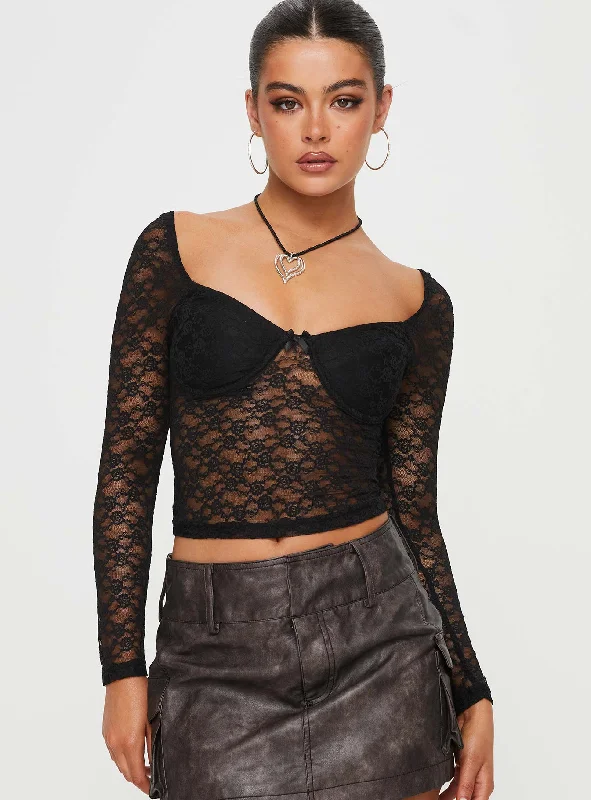 Jarelli Long Sleeve Lace Top Black