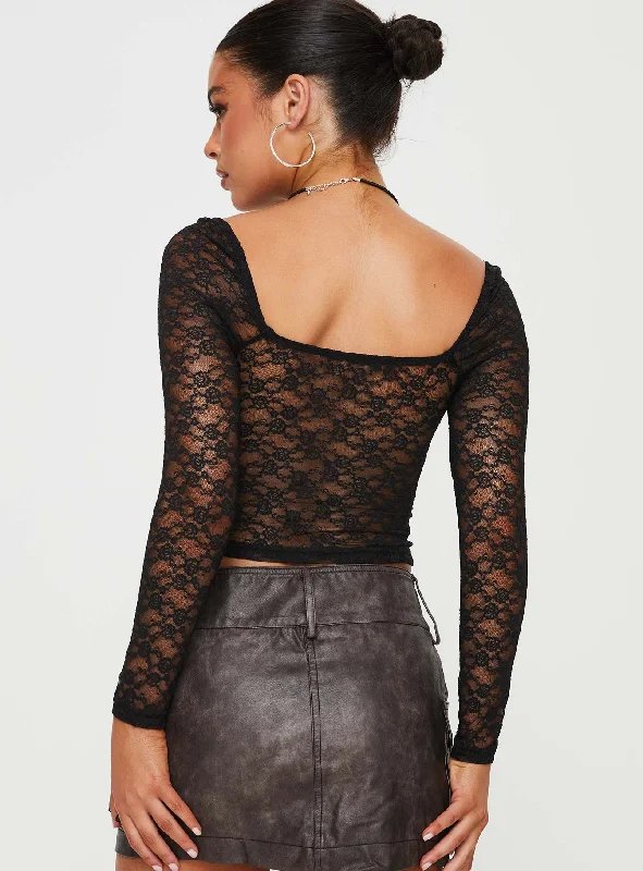 Jarelli Long Sleeve Lace Top Black