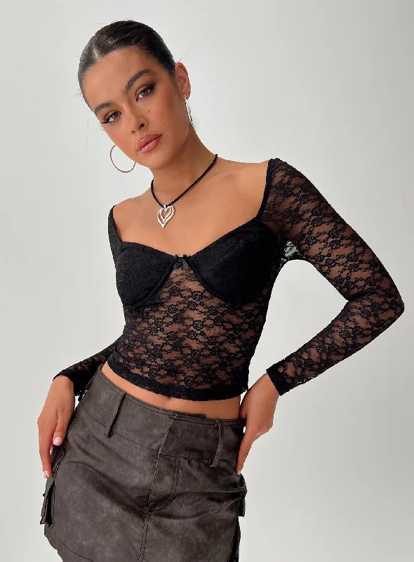 Jarelli Long Sleeve Lace Top Black