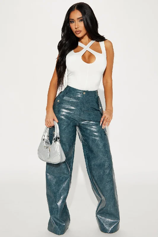 Jazzie Faux Leather Cargo Pant - Teal