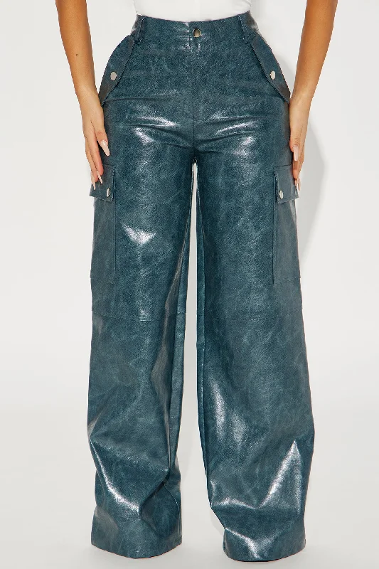 Jazzie Faux Leather Cargo Pant - Teal