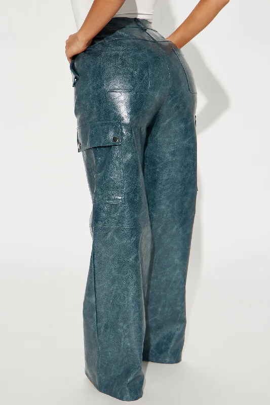 Jazzie Faux Leather Cargo Pant - Teal