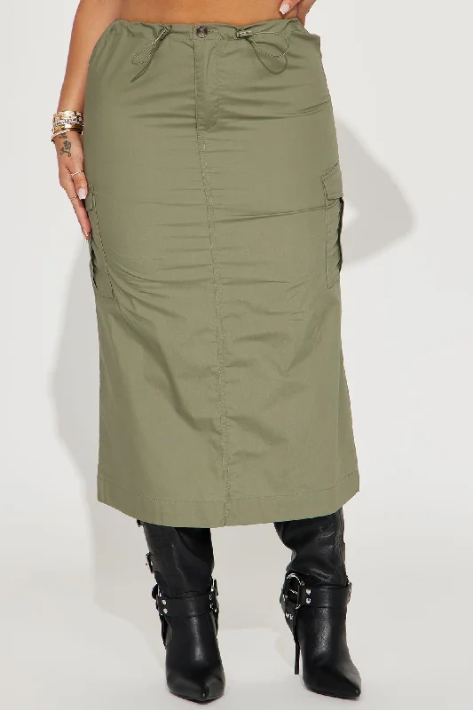 Jeanette Cargo Midi Skirt - Olive