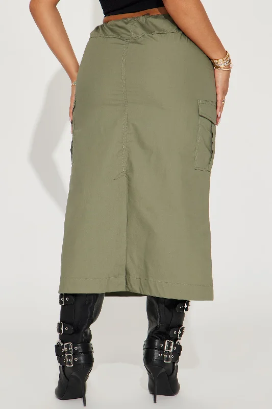 Jeanette Cargo Midi Skirt - Olive