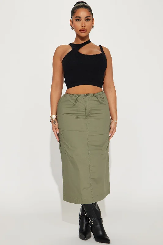 Jeanette Cargo Midi Skirt - Olive