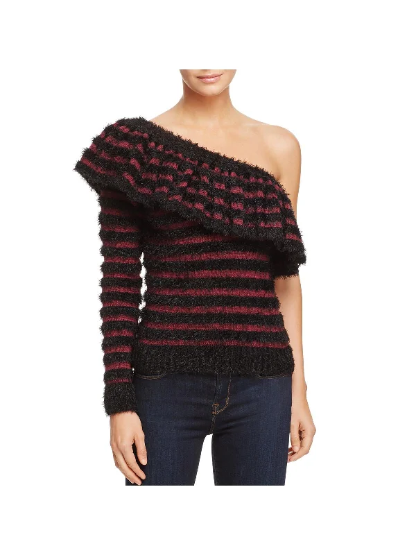 Johnie Womens One-Shoulder Ruffle Pullover Sweater