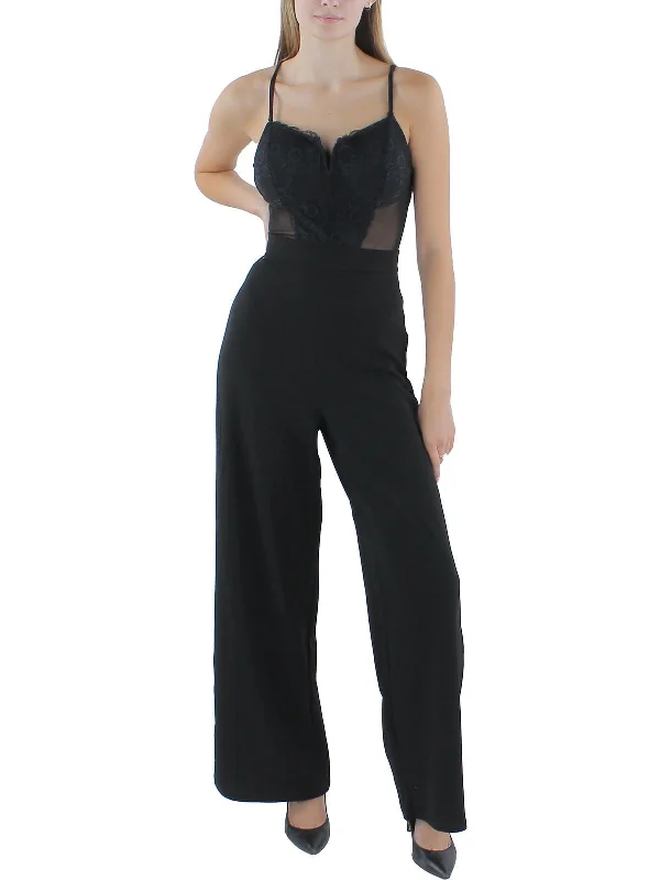 Juniors Womens Lace Trim Boning Jumpsuit