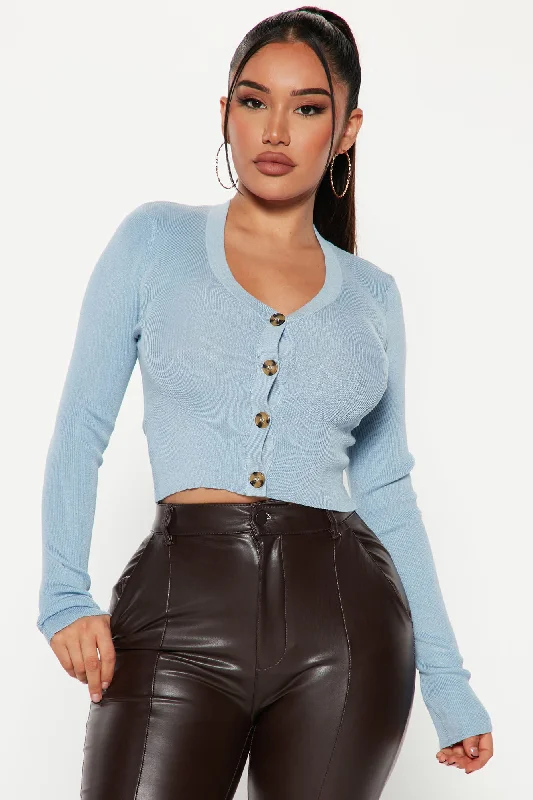 Kassie Button Cropped Cardigan Sweater - Blue