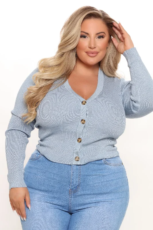 Kassie Button Cropped Cardigan Sweater - Blue