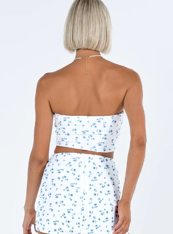 Kinney Strapless Top White / Floral