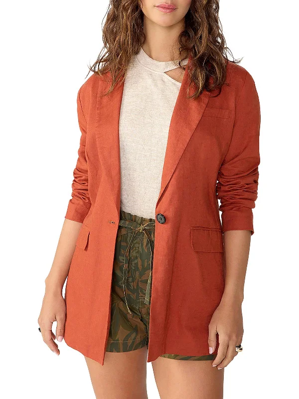 Kora Womens Linen Button-Front One-Button Blazer