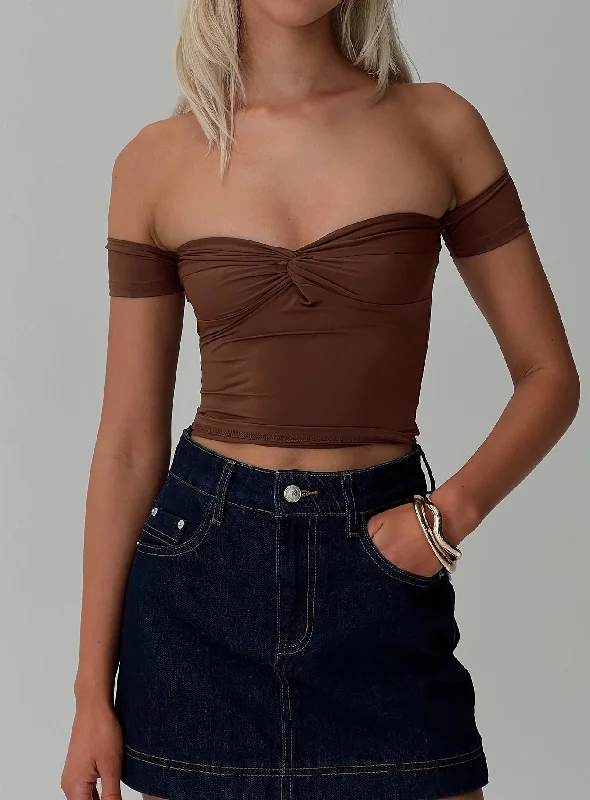 Larisha Off The Shoulder Top Brown