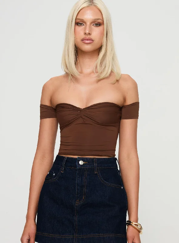 Larisha Off The Shoulder Top Brown