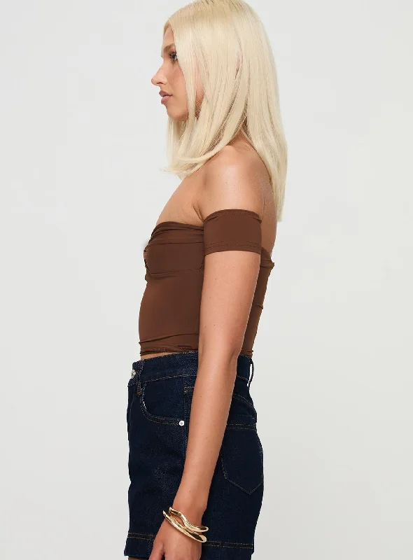 Larisha Off The Shoulder Top Brown