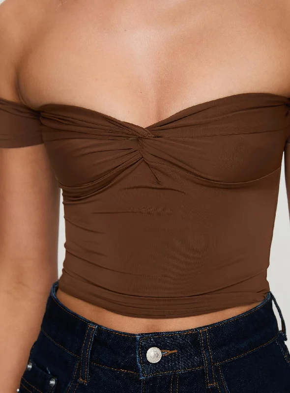 Larisha Off The Shoulder Top Brown