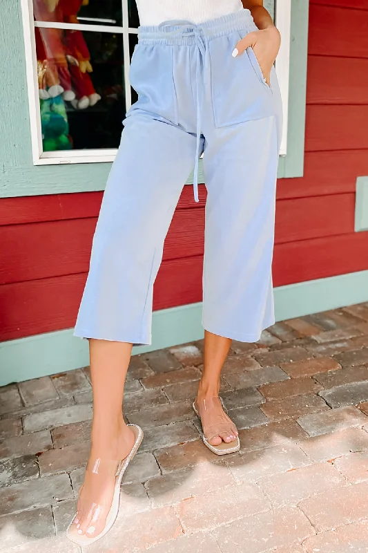 Lazy Lifestyle French Terry Wide Leg Capri Pants (Pale Blue)