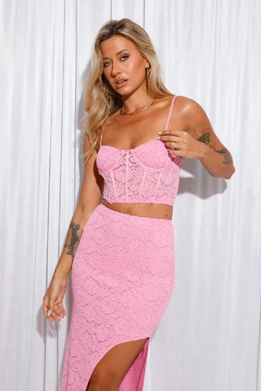 Let's Go Party Lace Crop Top Pink