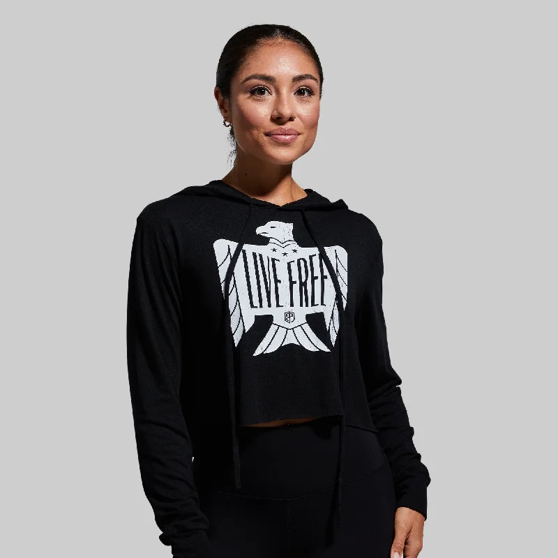 Live Free Cropped T-Shirt Hoodie (Black)