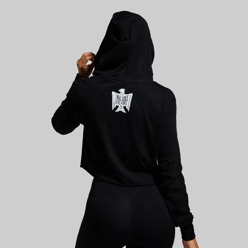 Live Free Cropped T-Shirt Hoodie (Black)