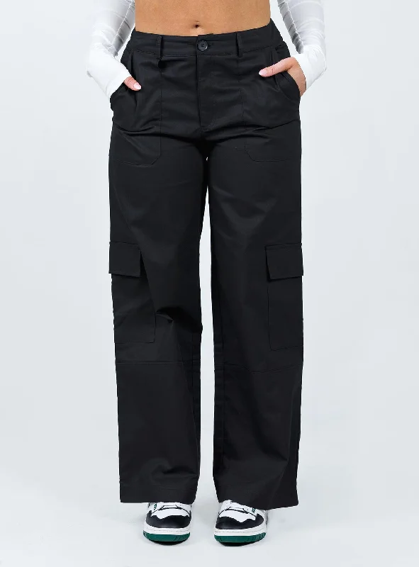 Luna Mid Rise Cargo Pants Black