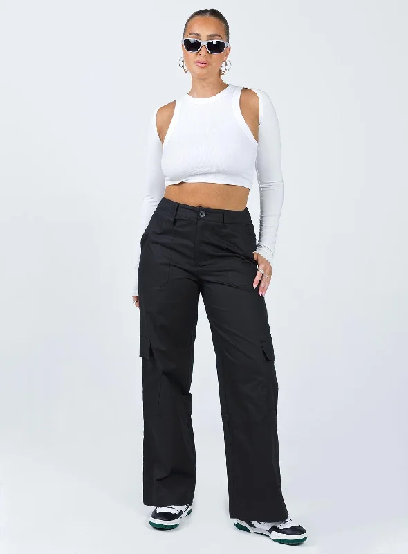 Luna Mid Rise Cargo Pants Black