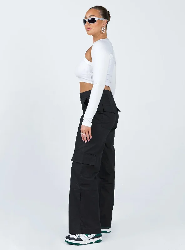 Luna Mid Rise Cargo Pants Black