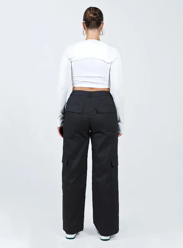 Luna Mid Rise Cargo Pants Black