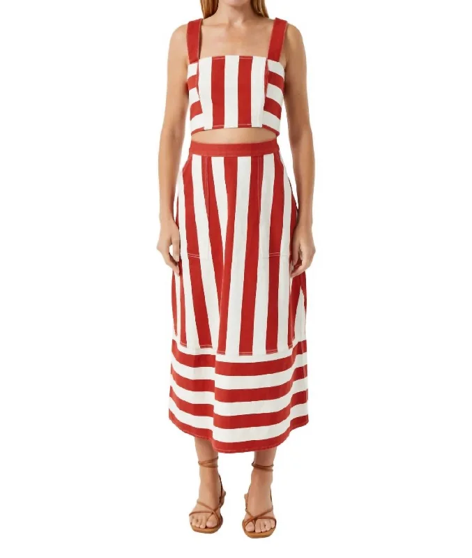 Maddie Top In Brick Cabana Stripe