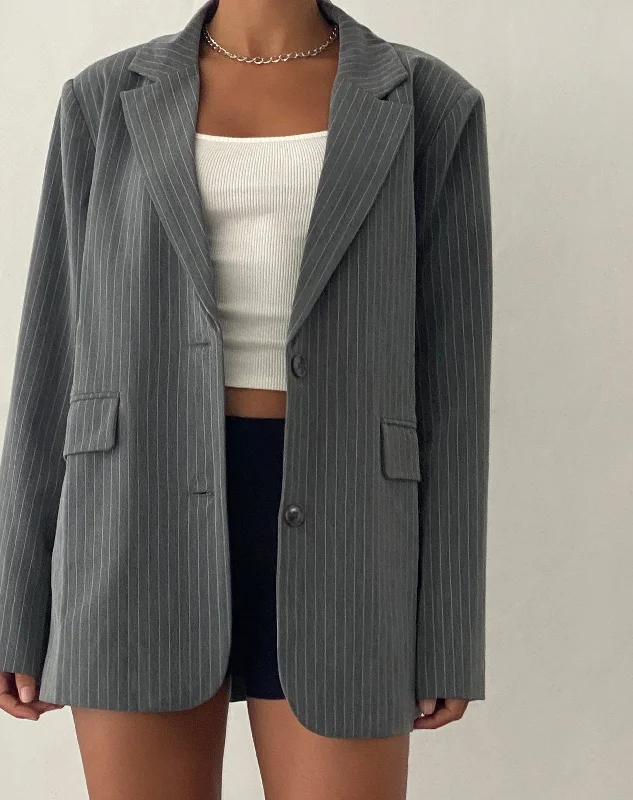 Maiwa Blazer in Tailoring Grey Pinstripe